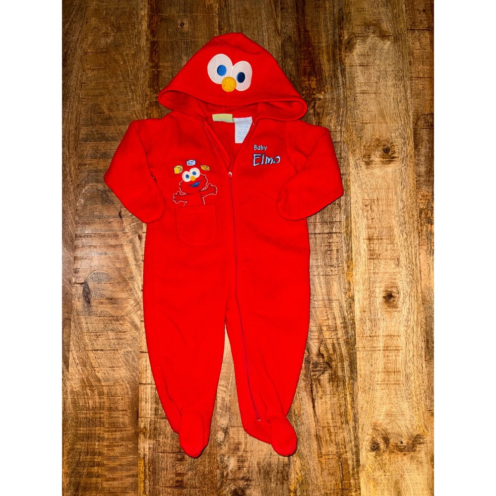 Vintage 2005 Sesame Beginnings Baby Elmo Fleece Hooded Bunting 3-6M Footed Y2K